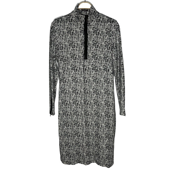 J. McLaughlin Sketch Geo Print Bedford Long Sleeve Dress Size‎ Large 1/4 Zip - Picture 1 of 10